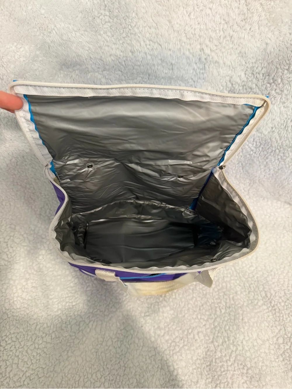 Collapsible Blue & Purple Cooler/Lunch Bag with Cream Handles